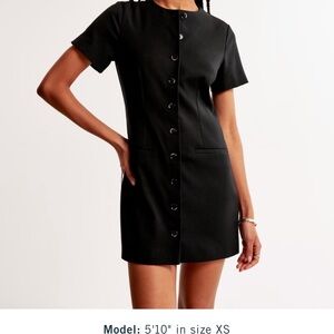 Abercrombie & Fitch Black Short-Sleeve Button Mini Dress